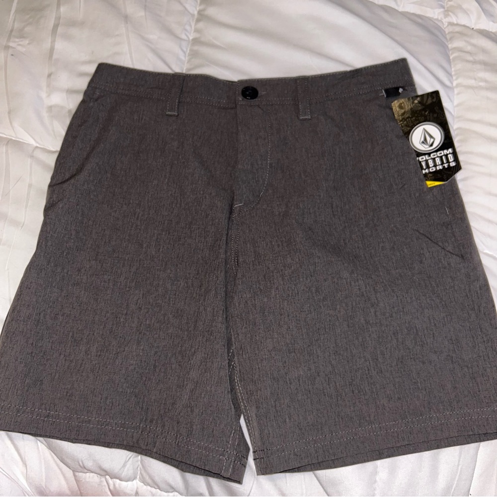 Volcom Youth Frickin Chino Shorts Boys Gray Straight Beach NEW Size 30